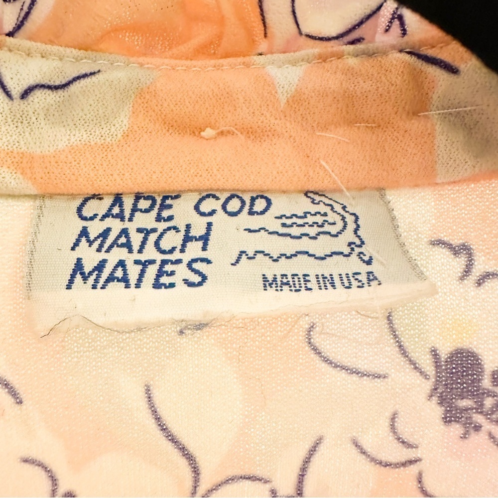 Cape Cod Match Mates Vintage Floral Ruffle Tie Collar Button Up Short Sleeve Top - Picture 8 of 8